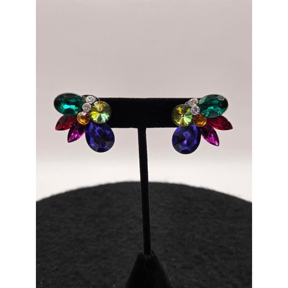 Multicolor Cluster Post Earrings Vintage Style Sparkling Statement